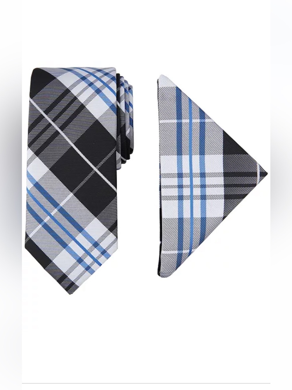 Nautica - Men's Lydonia Black & Blue Plaid Tie with Pocket Square